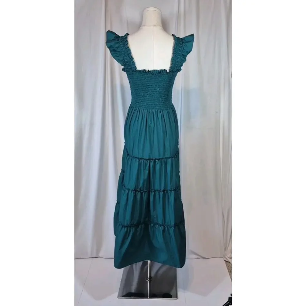 Quince Garden Green Organic Cotton Smocked Midi Dress New Medium - Picture 8 of 11